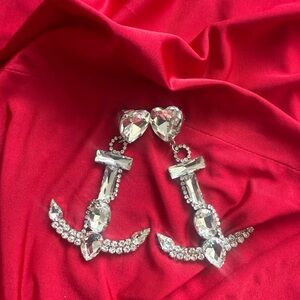 Elegant Silver Crystal Anchor Earrings